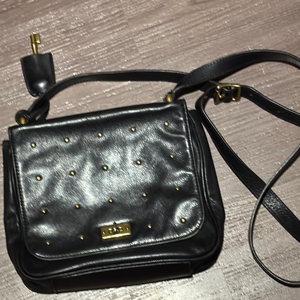 Fossil Black and Gold Crossbody Bag with Glossy Finish